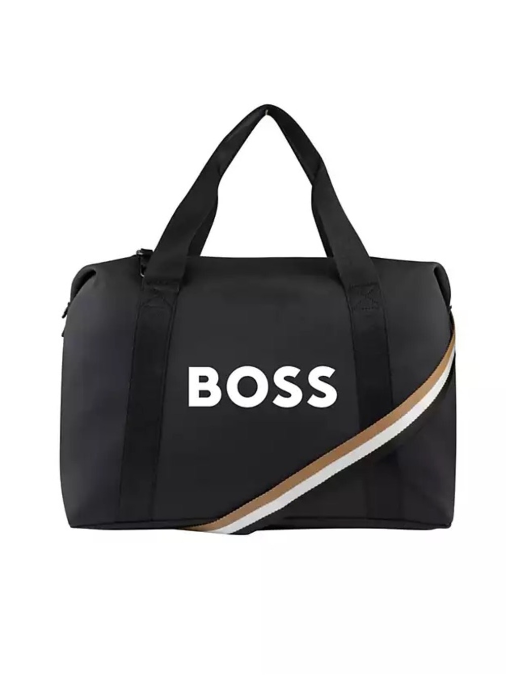 Ace!Hugo Boss Black Duffel Bag with White Logo and Royal Blue brown white strap